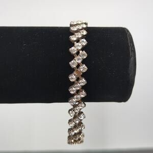 Vintage Old Money Three Row Clear Rhinestone Silver Tone Bracelet Bridal
